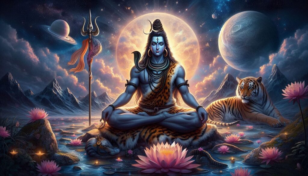Depiction of Lord Shiva, revered as the supreme deity and lord of the universe in Indian culture.
