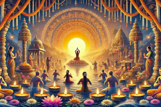 Vibrant depiction of Indian festival art showcasing colorful decorations, traditional attire, and cultural festivities.